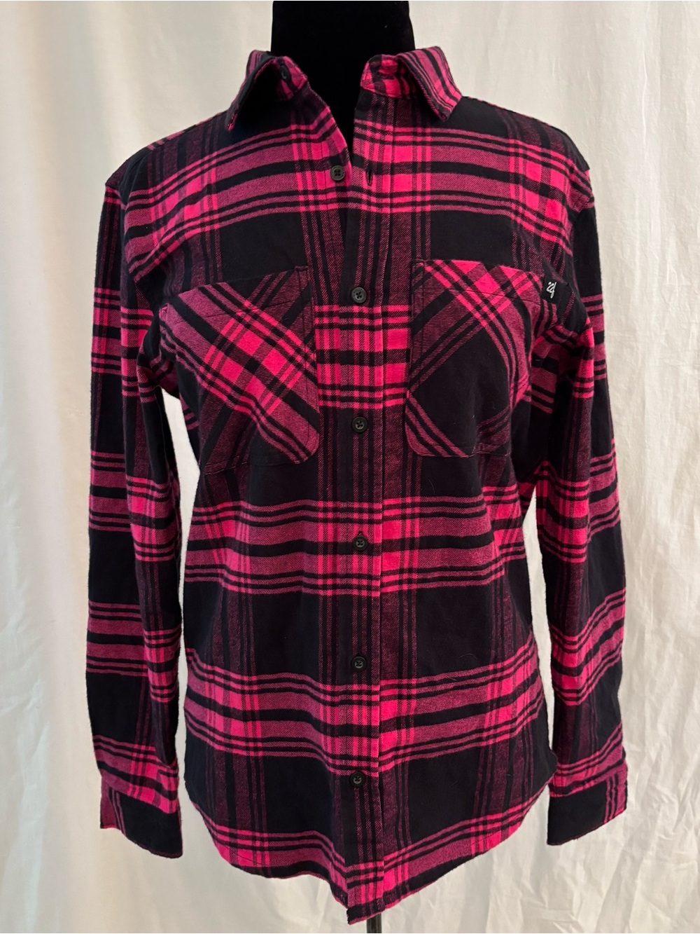 22 Fresh Pink Black Plaid Flannel Shirt Grunge Emo Skater Festival XS Cotton